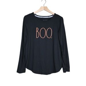 Rae Dunn Women's S BOO Long Sleeve Pajama Top in Black, Orange